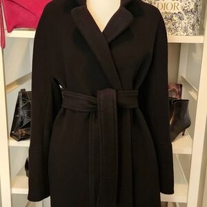 Cinzia Rocca Icons, black belted winter coat size 6. Wool & Cashmere with tags.